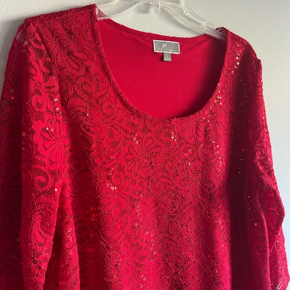 Red Long Tunic Top Size Large New with Tags Lace and Sparkly Sequins overlay - Picture 4 of 5